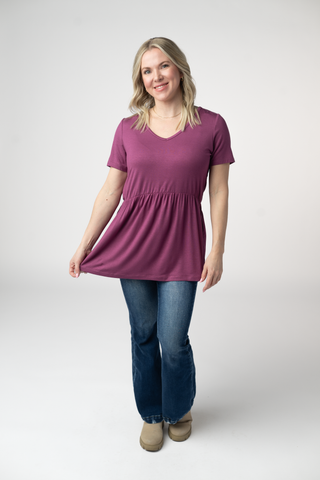 IN STOCK Sarah Ruffle Short Sleeve - Mulberry