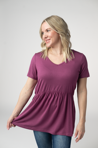 IN STOCK Sarah Ruffle Short Sleeve - Mulberry