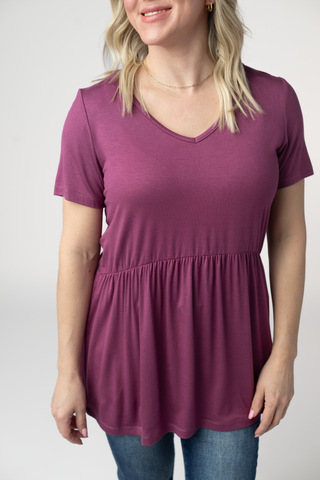 IN STOCK Sarah Ruffle Short Sleeve - Mulberry