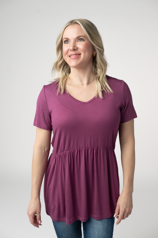 IN STOCK Sarah Ruffle Short Sleeve - Mulberry