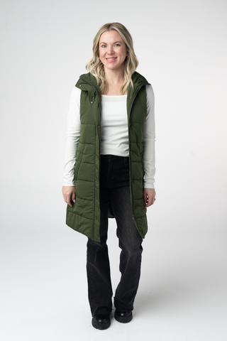 IN STOCK Harlow Long Vest - Dark Olive
