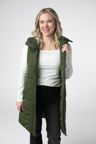 IN STOCK Harlow Long Vest - Dark Olive