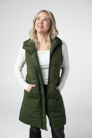 IN STOCK Harlow Long Vest - Dark Olive
