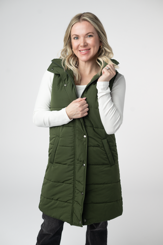 IN STOCK Harlow Long Vest - Dark Olive