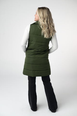 IN STOCK Harlow Long Vest - Dark Olive