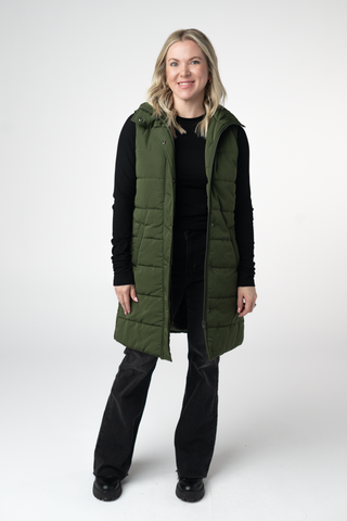 IN STOCK Harlow Long Vest - Dark Olive