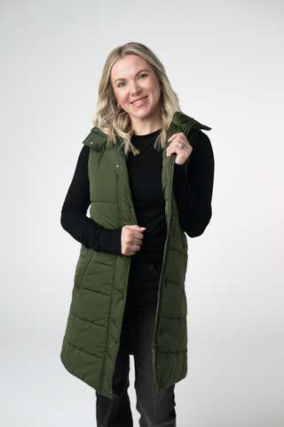 IN STOCK Harlow Long Vest - Dark Olive