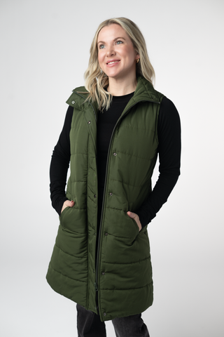 IN STOCK Harlow Long Vest - Dark Olive