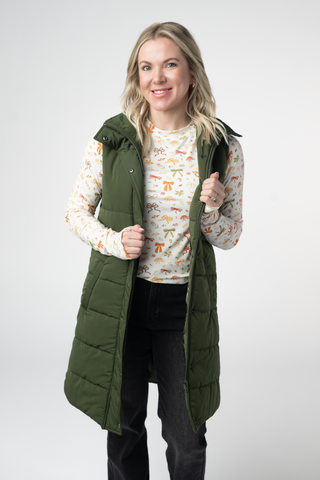 IN STOCK Harlow Long Vest - Dark Olive