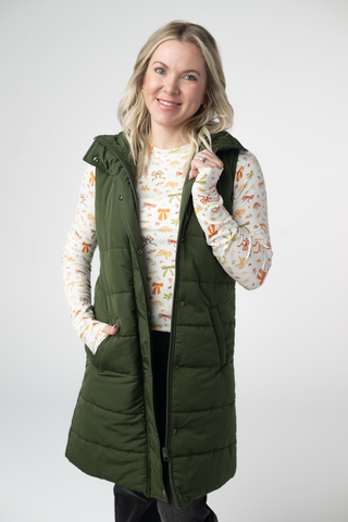 IN STOCK Harlow Long Vest - Dark Olive