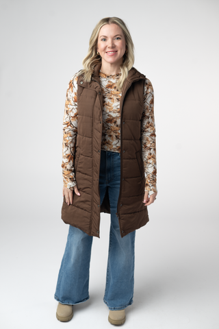IN STOCK Harlow Long Vest - Brown