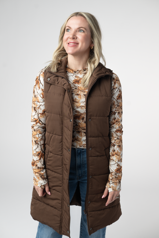 IN STOCK Harlow Long Vest - Brown