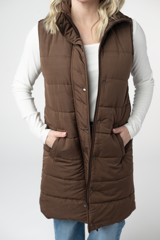 IN STOCK Harlow Long Vest - Brown