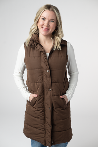 IN STOCK Harlow Long Vest - Brown