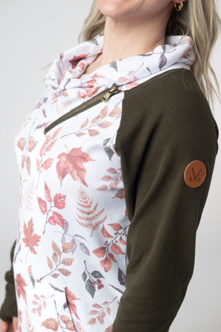 IN STOCK Classic Zoey ZipCowl Sweatshirt - Autumn Leaves and Olive