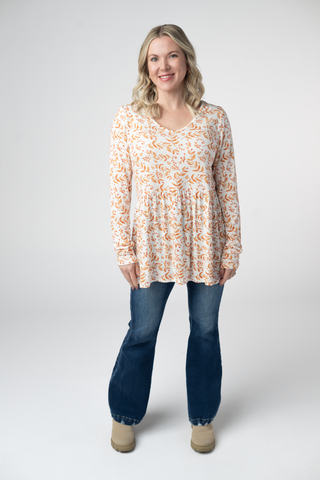 09.02 EN ROUTE Long Sleeve Sarah Ruffle Top - Autumn Vines
