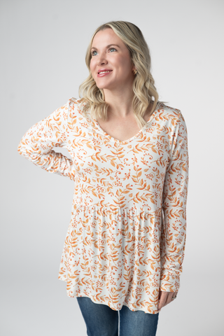 09.02 EN ROUTE Long Sleeve Sarah Ruffle Top - Autumn Vines