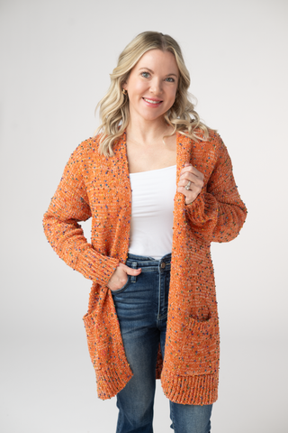 IN STOCK Carly Confetti Dot Cardigan - Pumpkin