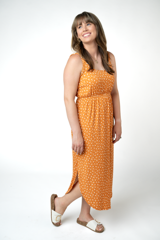 IN STOCK Reagan Ribbed Midi Dress - Pumpkin Floral