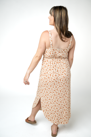 IN STOCK Reagan Ribbed Midi Dress - Sand and Rust Floral