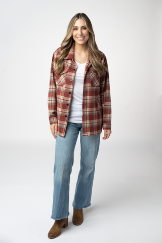 08.21 EN ROUTE Norah Shacket - Brick Plaid