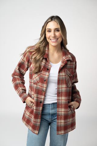 08.21 EN ROUTE Norah Shacket - Brick Plaid