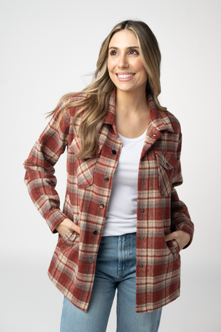 08.21 EN ROUTE Norah Shacket - Brick Plaid
