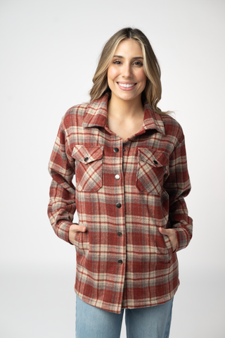 08.21 EN ROUTE Norah Shacket - Brick Plaid