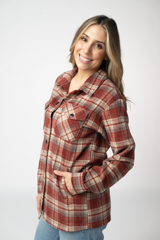 08.21 EN ROUTE Norah Shacket - Brick Plaid