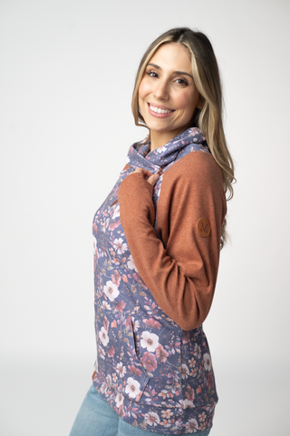 08.21 EN ROUTE Classic Zoey ZipCowl Sweatshirt - Blushwood Floral and Terra Cotta