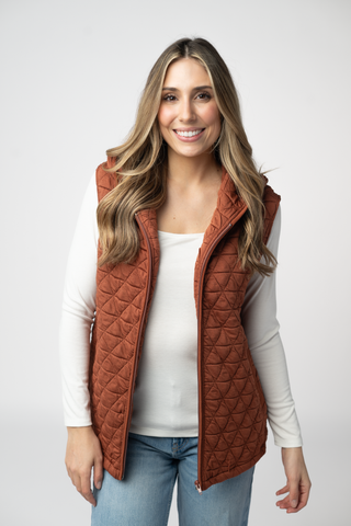 IN STOCK Heather Geometric Hooded Vest - Rust