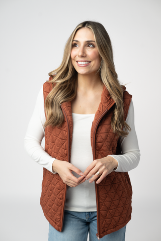 IN STOCK Heather Geometric Hooded Vest - Rust