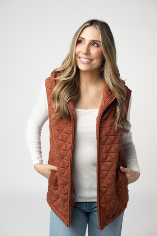 IN STOCK Heather Geometric Hooded Vest - Rust