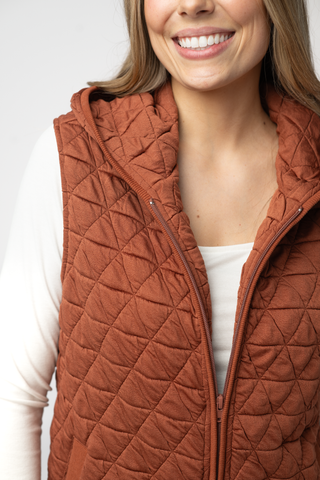 IN STOCK Heather Geometric Hooded Vest - Rust