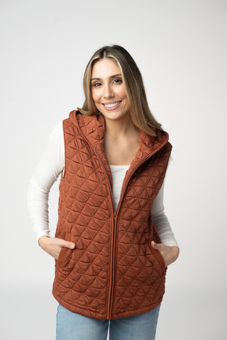 IN STOCK Heather Geometric Hooded Vest - Rust