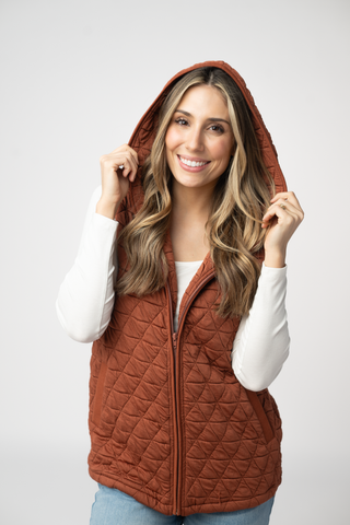 IN STOCK Heather Geometric Hooded Vest - Rust