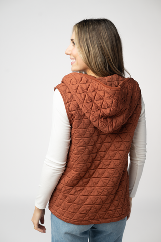 IN STOCK Heather Geometric Hooded Vest - Rust