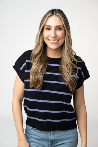 IN STOCK Striped Sweater Top - Black and Purple