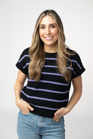 IN STOCK Striped Sweater Top - Black and Purple