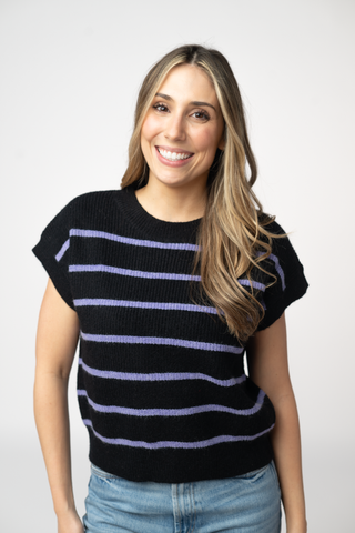 IN STOCK Striped Sweater Top - Black and Purple