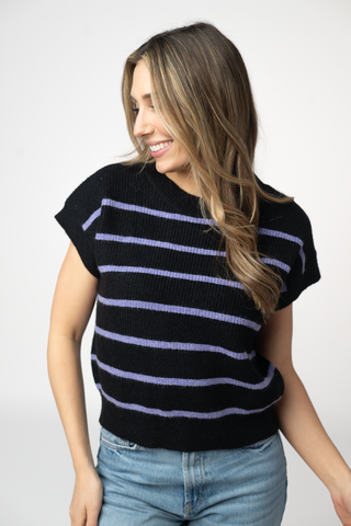 IN STOCK Striped Sweater Top - Black and Purple