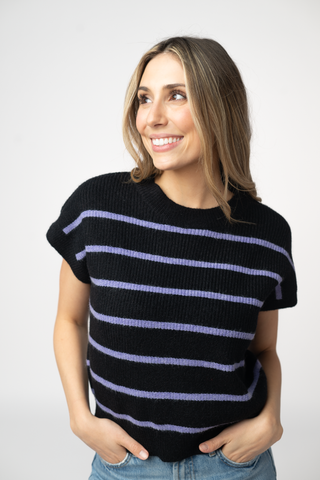 IN STOCK Striped Sweater Top - Black and Purple