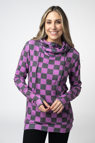 09.09 EN ROUTE Ashley Hoodie - Black and Purple Checkers