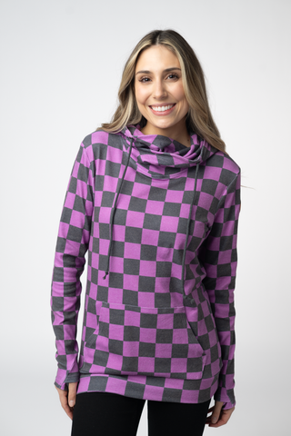09.09 EN ROUTE Ashley Hoodie - Black and Purple Checkers