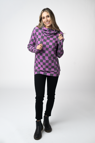 09.09 EN ROUTE Ashley Hoodie - Black and Purple Checkers