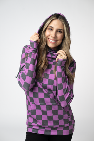 09.09 EN ROUTE Ashley Hoodie - Black and Purple Checkers