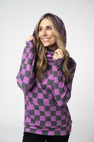 09.09 EN ROUTE Ashley Hoodie - Black and Purple Checkers