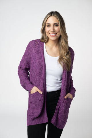 IN STOCK Open Knit Cardigan - Purple