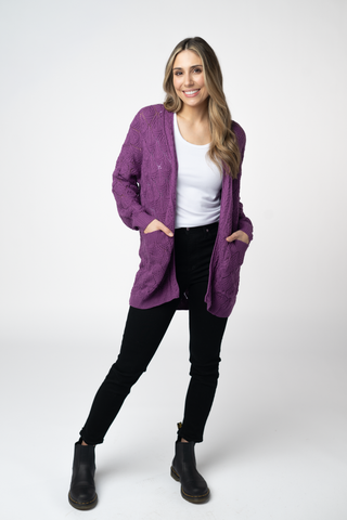 IN STOCK Open Knit Cardigan - Purple