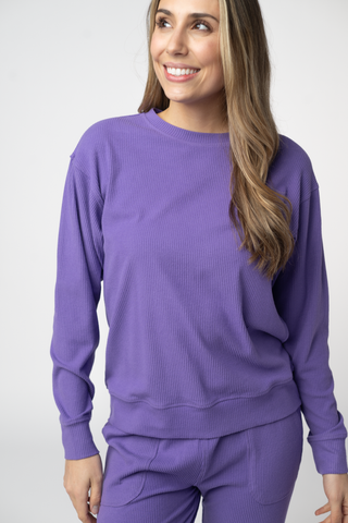 08.21 EN ROUTE Corrine Ribbed Pullover Top - Purple